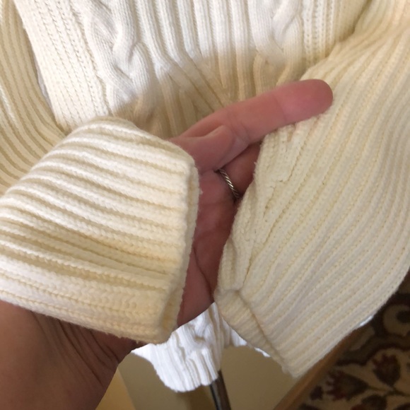 TALBOTS Size Large P Rib Fisherman Turtleneck ECRU Cotton Rayon Cashmere Nylon - Picture 10 of 13